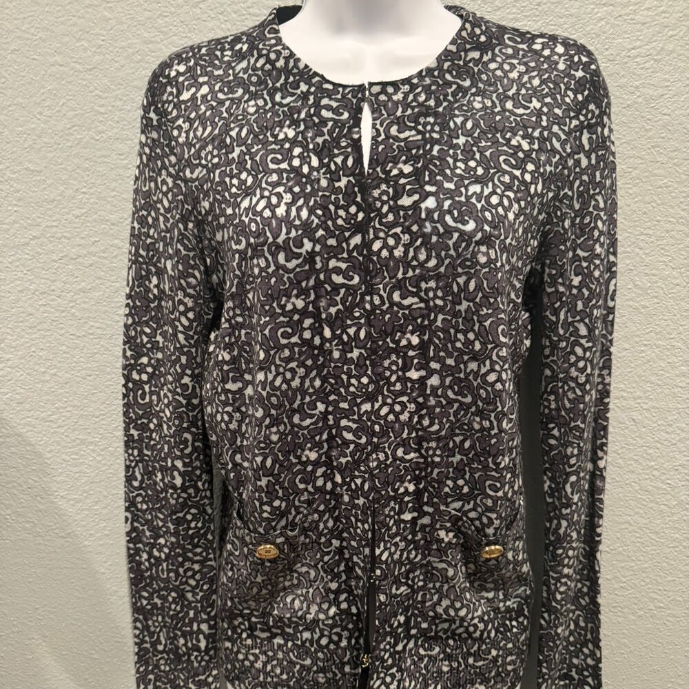 Tory Burch Lightweight Merino Wool Cardigan with Gold Buttons on Pockets